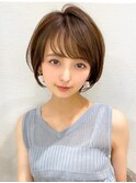 耳かけショートボブ/30代/40代/50代/チェリーブラウン