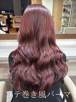 アミー 池袋(Ammy) ワインレッド×コテ巻き風パーマ