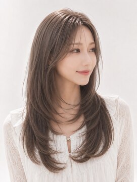 ナカナカ 東中野(naka.naka) 透け感アッシュベージュの韓国風レイヤーロング