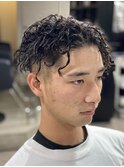 ハイライト マッシュパーマ ウルフ アッシュブラック