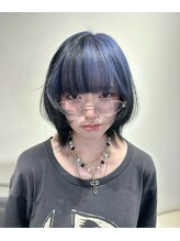 ベレーザ 渋谷(BELEZA) 12320黒髪ツートンカラーレイヤーボブブルーカラーぱっつん前髪