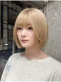 ウルフレイヤーボブ長めボブ切りっぱなしボブ20代30代ハイトーン