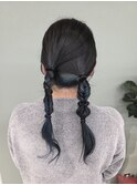ツイン三つ編みヘアアレンジ