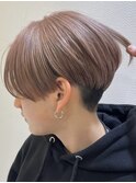 ダブルカラーショートボブインナーカラーハイライトケアブリーチ