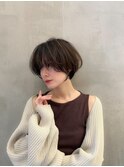 黒髪ボブルフネビージュ小顔ワンレンスペインカール
