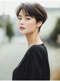 ☆ホワイトグレージュミニウルフデジタルパーマチェリーブラウン