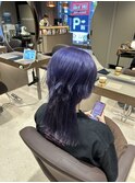 ハイトーンロングウルフカットパープルカラー