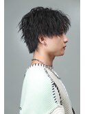 メンズツイストスパイラルパーマウルフカットコンマバングヘア