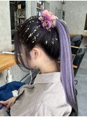 卒業式/成人式/袴/振袖/金箔/水引き/ポニーテール
