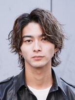 原宿ツイストスパイラルパーマメンズカットマッシュウルフ緩め