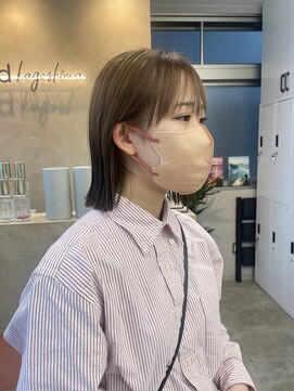 サンド 鹿児島中央(sand) @ayumi_sand 切りっぱなしボブ ロブヘア ベージュ