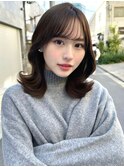 20代30代40代◎前髪パーマ韓国風巻きくすみベージュお団子ヘア
