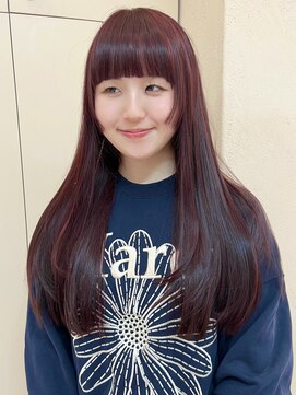 ルル 表参道(lulu.) フルバング/ロングレイヤー/赤髪/暖色/ボルドーカラー