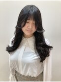 アッシュグレージュダークネイビー韓国風巻き髪ヘアー