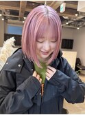 ピンクベージュ/ぱっん前髪/ボブ