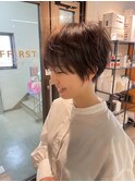 大人ショートボブ丸みショートカットマッシュショート前髪あり