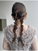 参列ヘアセット/ツイン編みおろし