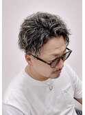 アップバングツイストスパイラルパーマ×メンズハイライト