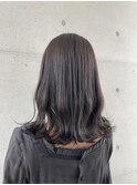 暗髪透け感オリーブグレージュ 外ハネくびれウェーブロング