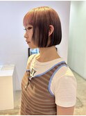 デザインカラーグラデーションピンクベージュ　ミニボブブリーチ