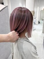 アース コアフュールボーテ 上尾店(EARTH coiffure beaute)&nbsp;ピンクバレイヤージュケアブリーチ切りっぱなしボブ