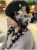 成人式／ヘアセット／ツイン／三つ編み／前撮り