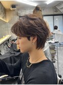 メンズセンターパートミディアムパーマボブマッシュウルフ