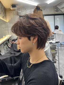 サイン 渋谷(SIGN) メンズセンターパートミディアムパーマボブマッシュウルフ