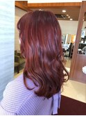 チェリーレッドxゆるふわミディアム巻