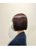 切りっぱなしボブ×ピンクブラウン