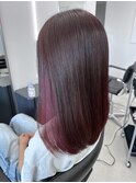 髪質改善縮毛矯正×ボルドーカラー×レッドイヤリングカラー