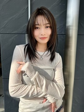 ミンクス 原宿店(MINX) レイヤーカット ウェットヘア オリーブベージュ 大人ヘア 原宿