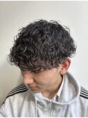 波巻きパーマツーブロックマッシュメンズカット