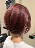 ★30代40代50代チェリーブラウンひし形小顔前下がりショートボブ