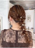 結婚式参列お呼ばれヘアセット編み下ろしヘアアレンジセミロング