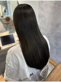 髪質改善 ロングストレート 黒髪 20代 透明感カラー グレージュ