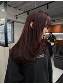 ダブルカラーチェリーレッドピンクブラウン韓国レイヤーロング