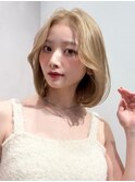 韓国ボブ//レイヤーボブ/ミルクティーブロンド/くびれボブ
