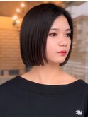 アゴライン切りっぱなしボブ/ショートボブ/ミニボブ/黒髪ボブ