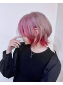 全頭ブリーチ/インナーカラー/ウルフカット/レッドカラー