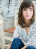 斜めバングオリーブアッシュ抜け感ロングボブc5上尾20代30代40代