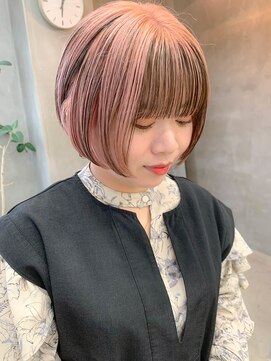 テトヘアー(teto hair) ミニボブ、ローライト、ピンクベージュ、デザインカラー