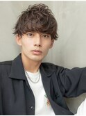 アッシュブラックマッシュパーマ刈り上げツーブロック