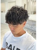 波巻きスパイラルパーマメンズマッシュツイストブルーブラック