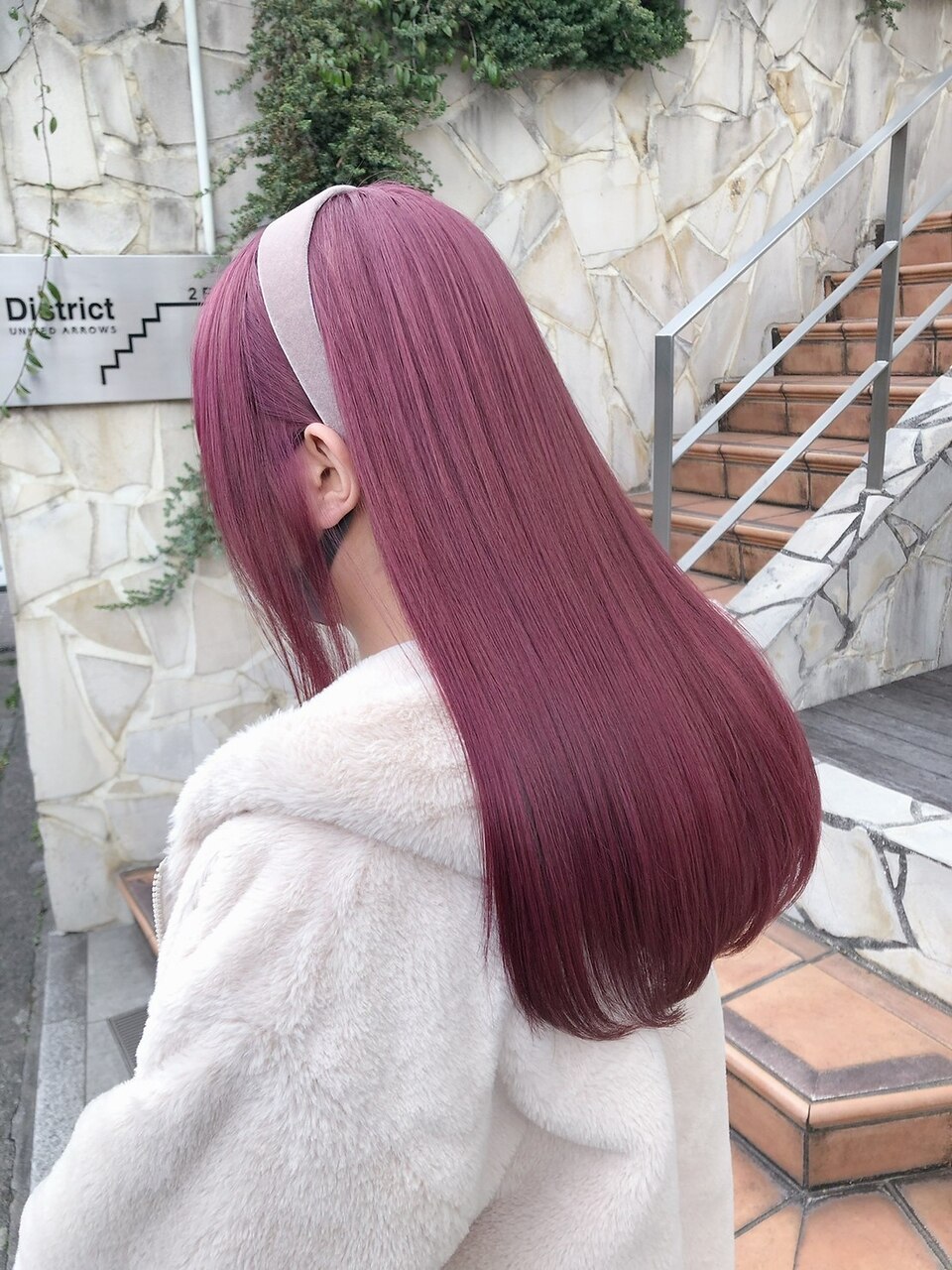イメチェンピンクベージュアンブレラカラー前髪八王子：L136322130