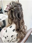 後れ毛結婚式編み込み女子会池袋波巻きアレンジダウンスタイル
