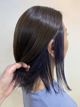 アズール 草加(azule) インナーカラー　青紫　アッシュ系