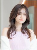 大人かわいいレッドブラウンイメチェンフルバングレイヤー