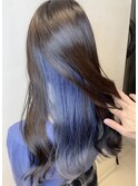 インナーカラー/インナーカラーブルー/ハッシュカット/卵型/美髪