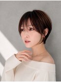 丸みショートボブ/カーテンバング/顔周りカット/ダークブルー